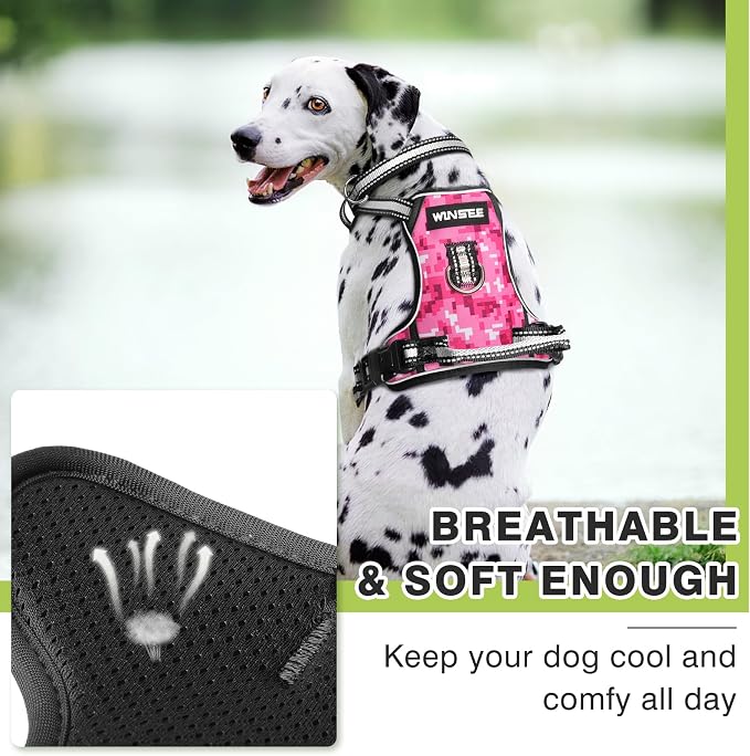 Dog Harness No Pull, Pet Harnesses with Dog Collar, Adjustable Reflective Oxford Outdoor Vest, Front/Back Leash Clips for Small, Medium, Large, Extra Large Dogs, Easy Control Handle for Walking