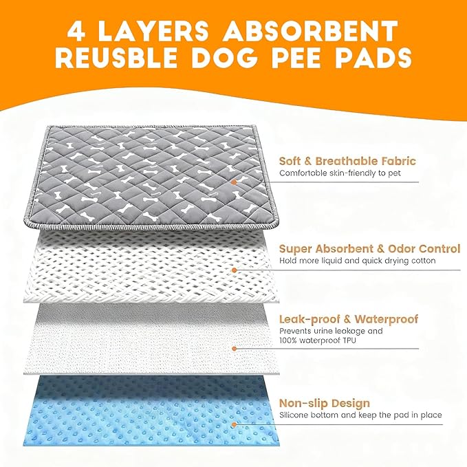 Puppy Pads with Pheromones, Washable Puppy Pee Pads for Dogs Reusable Puppy Pads for Dogs and Cats - Leak & Odor Proof, Non-Slip Base Training Pads for Home & Travel(with Pet Hair Removal Gloves)