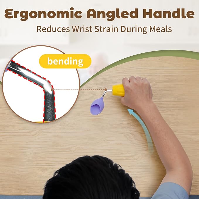 Anti-Tremor Spill Shield Spoon for Hand Tremors Parkinsons, Weighted Adaptive Utensils with Large Enclosed Scoop, Ergonomic Non-Slip Handle, Dishwasher Safe (Yellow, Right Spoon)