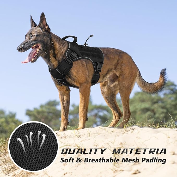 WINGOIN Black Tactical Dog Harness for Extra Large Dogs,No Pull Dog Harness | Heavy Duty with Handle,Adjustable Reflective,Military K9 Style,Big Size Dog Vest,for Great Danen,for Walking Running Hunting