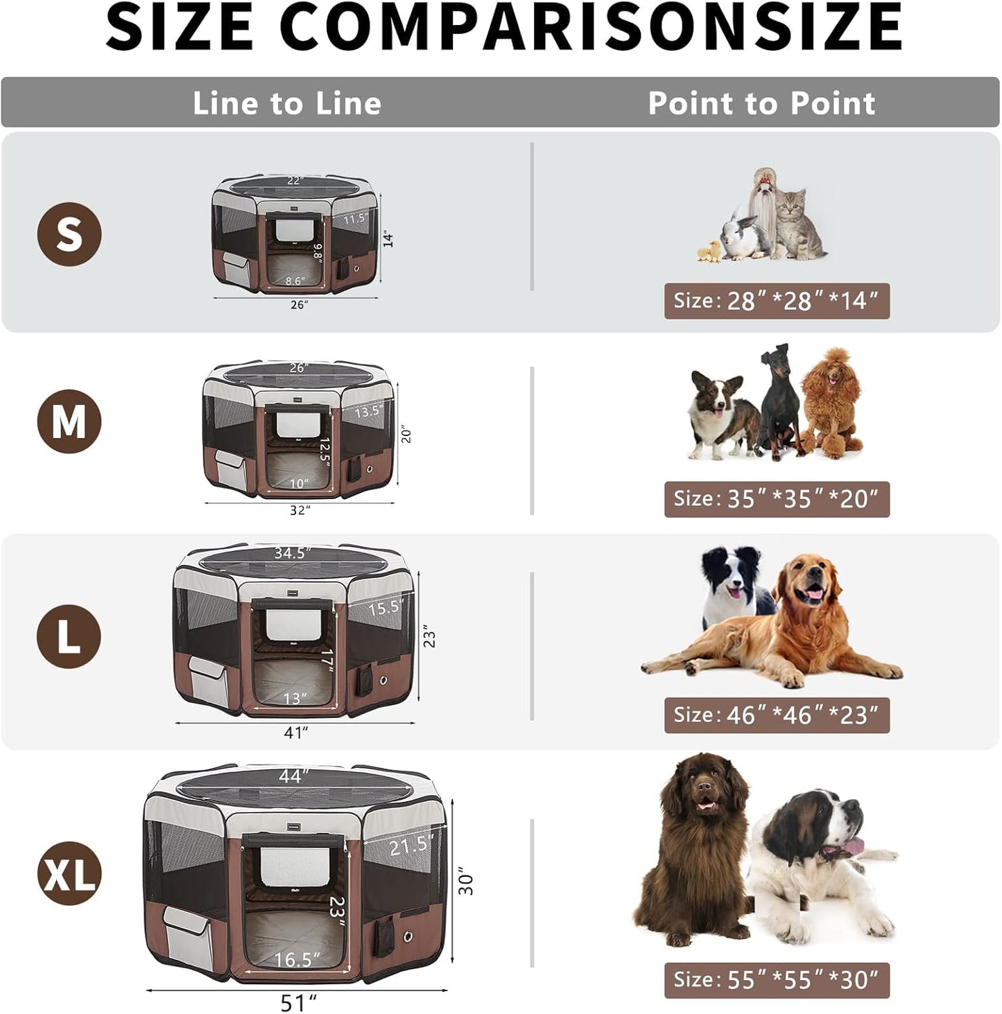 DONORO Dog Playpen Portable Pet Play Pens for Small Dog/Cat/Rabbit/Chicks, Cat Playpen Indoor/Outdoor with Carring Case, Removable Zipper Top and Bottom (Brown, Medium (35"x35"x20"), 8)