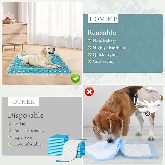 Homimp Washable Pee Pads for Dogs, Extra Large Reusable Puppy Pads Waterproof, Absorbent and Leakproof Dog Pee Pads, Non Slip Puppy Training Pads, Pet Mat for Floor,Crate,Couch,Whelping, Blue,72"x72"