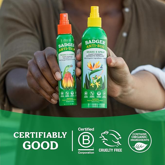 Badger Bug Spray, Large Family Size All Natural Mosquito Repellent w/Organic Essential Oils, Deet-Free Plant Based Insect Repellent, Vegan 8 fl oz