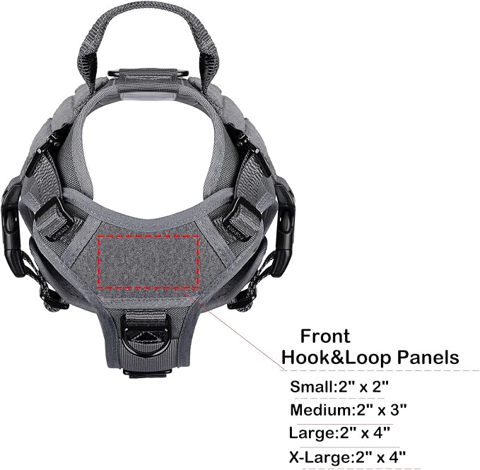 ICEFANG Tactical Dog Harness for Small Dogs,Reflective No Pull Dog Vest | with Control Handle,Adjustable,Front Hook,2 Leash Clips,Soft Padded,MOLLE Panel,Grey,Small
