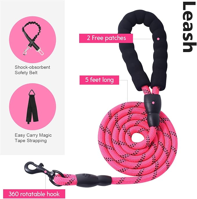 No Pull Tactical Dog Harness for Large Dogs, Service Dog Vest, XL, Pink | Tactical Dog Vest Harness and Leash Set, Adjustable Military Service Dog Harness with Handle for Medium Large Dogs