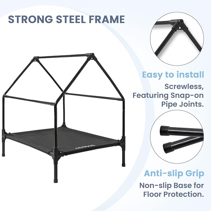 Zooba Large Dog House Outdoor, 36in Elevated 2-in-1 Cot & Canopy | Breathable mesh keeps dogs cool; water-resistant canopy for mild weather; interior fits Labs, Goldens, 15-min setup