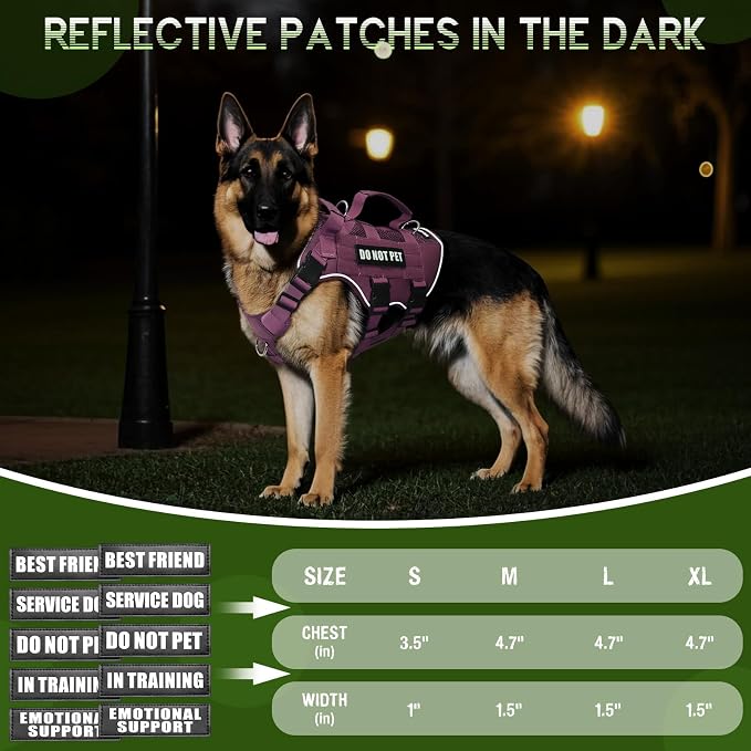 Tactical Molle Vest Mesh Dog Harness with 10 Removale Pet Patches | Breathable Service Dog harness with Double Soft Padded Handle for Large Dog, Reflective Military Pet Vest for Walk Hiking