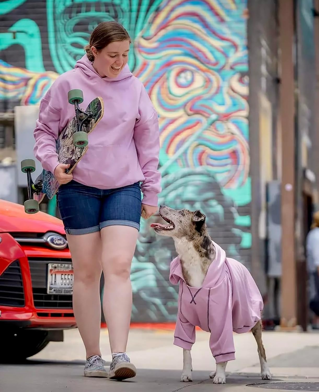 Blueberry Pet Essentials Dog Hoodie – 14 inch, Cotton‑Blend Sweatshirt with Hood, Pink Lilac, Machine‑Washable Small‑Dog Jersey