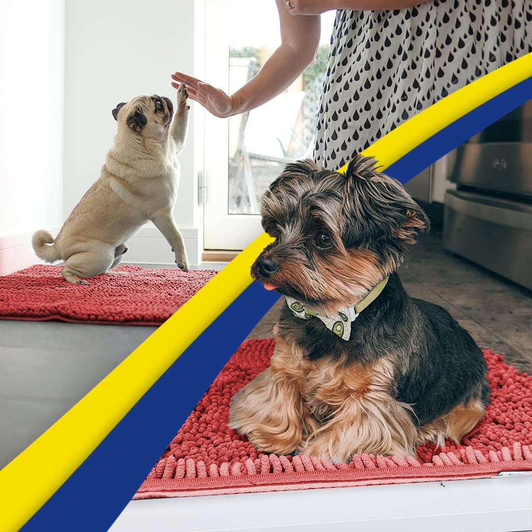 Muddy Mat® Shown on TV – Super Absorbent Microfiber Dog Door Mat for Muddy Paws, Non-Slip Washable Pet Rug, Quick Dry Chenille Entryway Carpet, Machine Washable Indoor Outdoor mat, Red 59"x24"