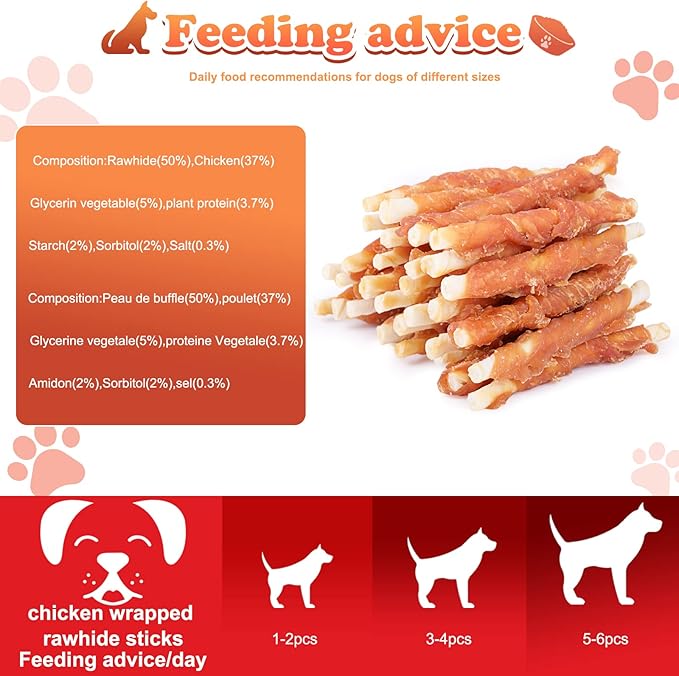 Pawant Chicken Wrapped White Rawhide Sticks Dog Treats Puppy Training Snacks Dog Chews Treats 2lb