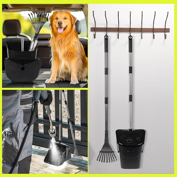 Dog Poop Scooper with 20 Bag Attachment Long Handle Swivel Bin, Rake Heavy Duty Pooper Scooper for Large Medium Dogs Easy to Clean Pet Accessory Pet Waste Removal Solution for Yard, Grass, Gravel