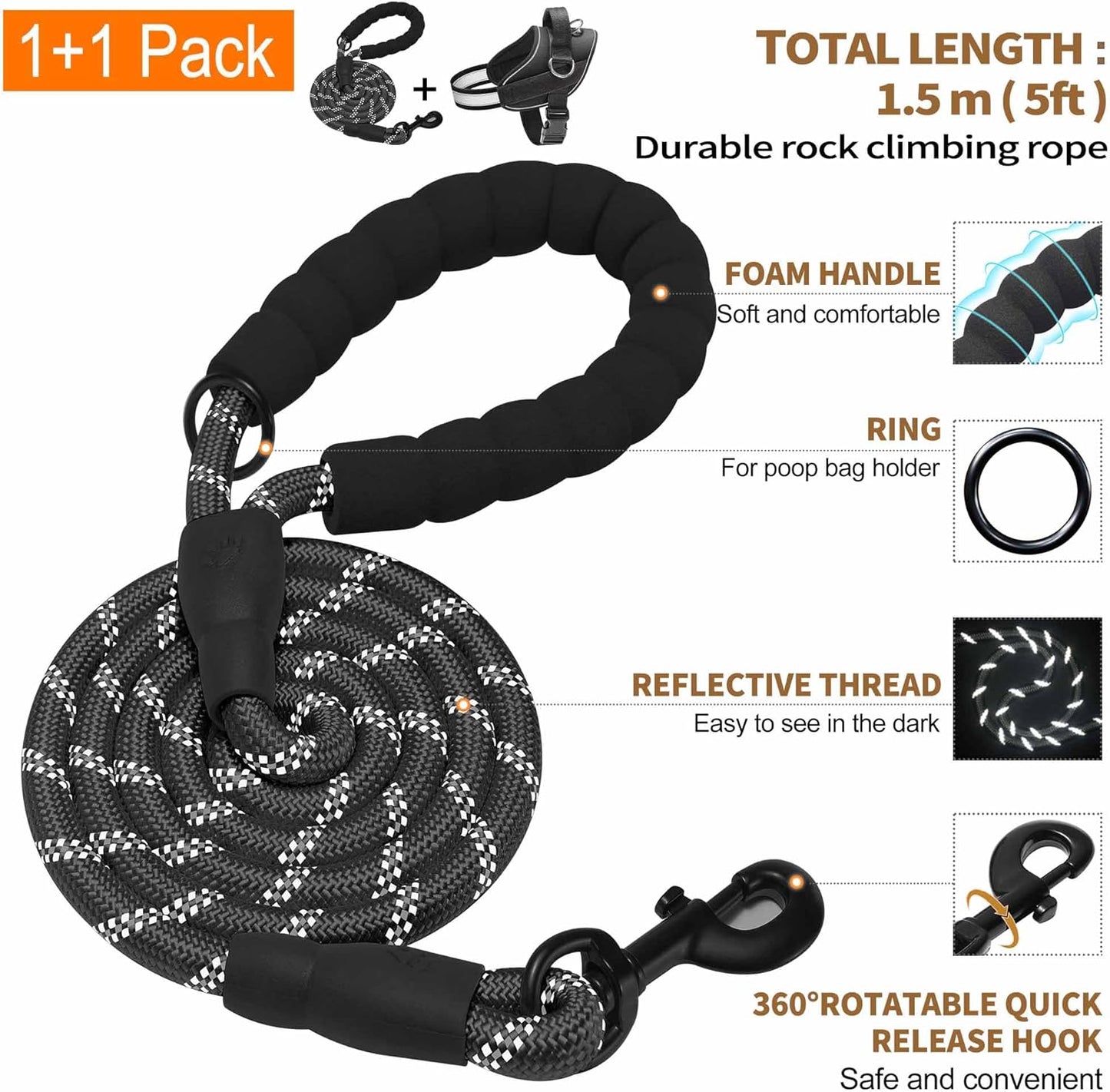 Haapaw Essential Dog Harness, No Pull Pet Vest with 3 Leash Clips, No Choke, Reflective, Adjustable and Padded, for Easy Walking and Training for Small Dogs(XS, Black)