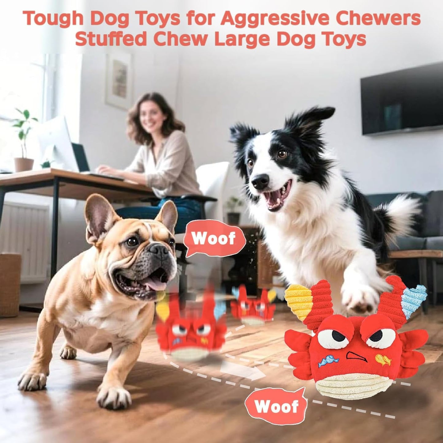 Interactive Dog Toys - Bouncing Crab with Music and Recording, Moving Ball for Small/Medium/Large Puppy to Keep Them Busy for Boredom, Smart Motion Activate Pet Toy, Rehargeable (Angry-Looking)