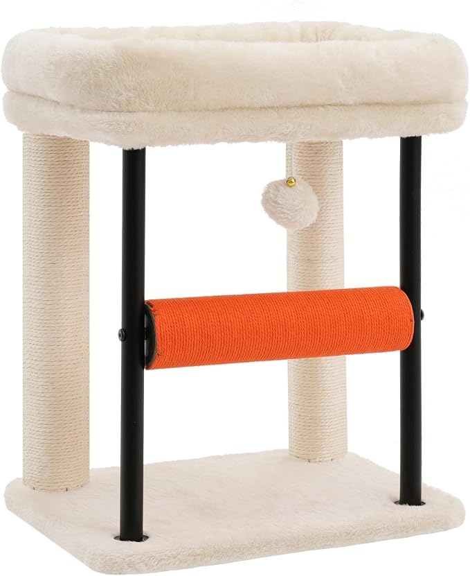 Hey-brother Cat Tree, Cat Scratching Posts with Bed, Sturdy Tower with Fully Sisal-Wrapped Columns and Plush Toy Ball for Indoor Kittens, 18.9 inches, Beige MPJ010SM
