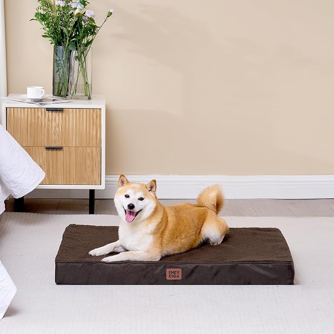 EHEYCIGA Orthopedic Dog Bed Large with Removable Washable Cover, 36IN Brown | Egg Crate Foam Support, Durable Oxford fabric, Non-Slip Bottom, Machine Washable, Soft Waterproof Plush Pet Bed Mat For Crate