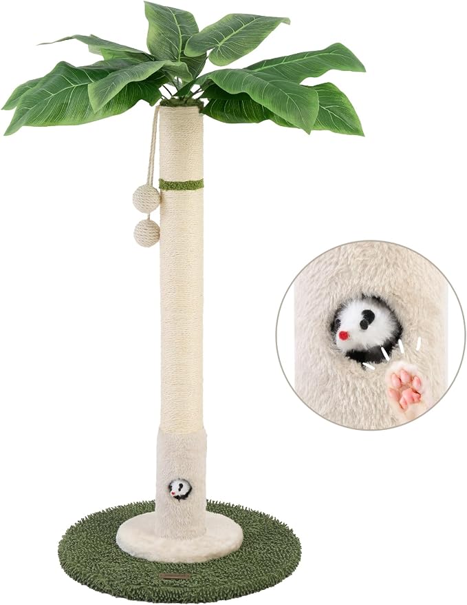 Woochpet Cat Scratching Post for Indoor Cats and Kitten - 35.43" Tall Cat Scratching Post with Sisal Rope,Palm Tree Cat Scratch Post with Hanging Ball (35.4-White, 35.4in)