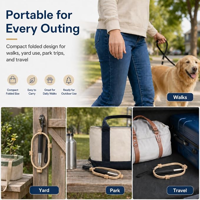 Pooper Scooper for Dogs, Hands-Free Pet Waste Pickup Tool, Foldable 8 Inch Design with 32 Inch Extendable Handle, Stainless Steel Rod, Includes 15 Bags for Yard, Walks and Travel