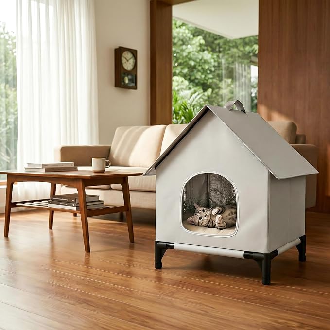 Large Cat House for Outside&Indoor,Easy to Put Together, Selfwarming Cat Shelter for Winter,Insulated and Weatherproof,Large Cave Bed for Garden(18 x 18 x 24 inch,L,Normal)