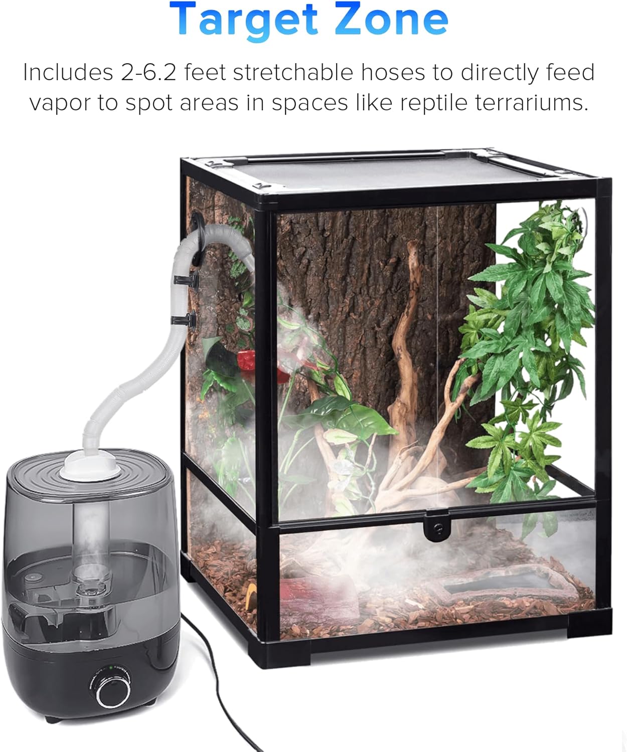 Top fill Reptile Fogger Terrariums Humidifier Fog Machine Mister with 4L Visible Large Tank & Extension Hoses, Suitable for Terrariums & Enclosures, Ideal for Reptiles/Amphibians/Herps/Vivarium/Moss