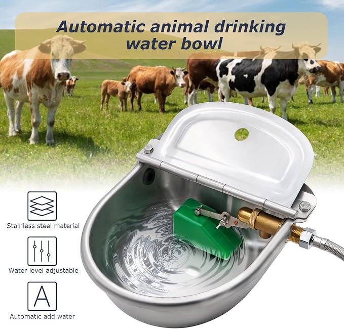 Automatic Dog Water Dispenser Outdoor Large Breed Self Filling Water Bowl | Heavy Duty Brass Float Valve Control, Wall Mount, For Poultry Chicken Duck Goat Sheep Horse Cattle Livestock, Bakcyard Farm