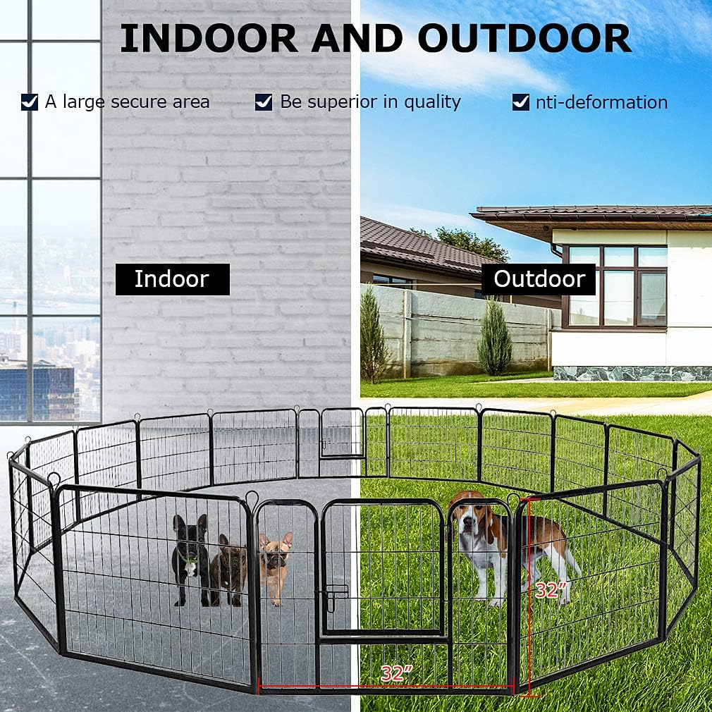 BestPet Dog Playpen Indoor 32 inch 16 Panels Metal Dog Pen Pet Dog Fence Outdoor Exercise Pen with Doors,Pet Puppy Playpen for RV Camping Yard, Black
