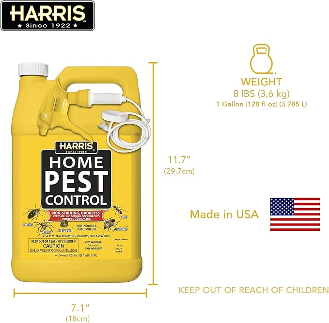 Harris Home Insect Killer, Liquid Gallon Spray with Odorless and Non Staining Residual Formula - Kills Stinkbugs, Ants, Roaches, Spiders, Fleas, Mosquitos, Moths, Scorpions, Flies and Silverfish
