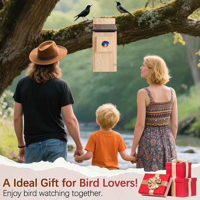 Wood Bird Houses for Outside,Wooden Blue Bird Nesting Boxes for Outdoor,Hanging Bird House Waterproof for Humming Bird,Swallow,Wren,Easy to Install,Suitable for Garden and Courtyard Decoration