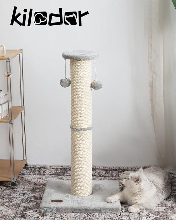 34" Cat Scratching Post 34 with Replaceable Sisal Scratcher | Tall Cat Scratch Post for Indoor Cats adults, Sturdy and Durable Large Scratching Post, Vertical Cat Post with Hanging Balls