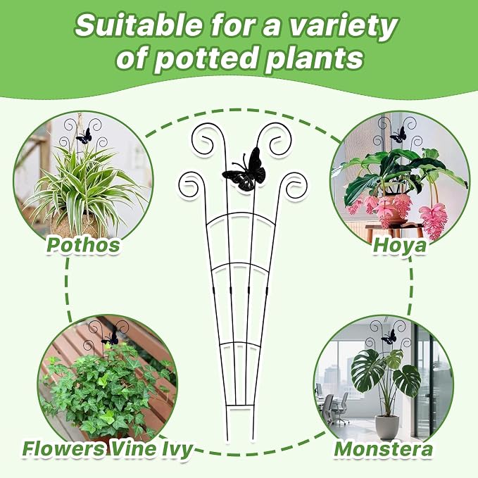 4 Pack 30 Inch Taller Plant Trellis for Potted Climbing Plants Indoor, Expandable Metal Garden Trellis for Climbing Plants, Flowers, Vine, Ivy - Sturdy Houseplant Support with Ties