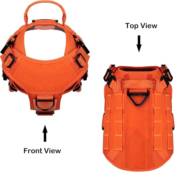 ICEFANG Tactical Dog Harness for Medium Dogs,Full Metal Buckles Dog Vest | with MOLLE, Reflective,Adjustable,2 Leash Clips,Control Handle,No Pull,Soft Padded,Orange,Medium