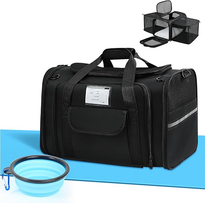 Pet Carrier Airline Approved, Expandable Pet Cat Carriers with Wheels for Dogs, Airline Approved Cat Dog Carrier, TSA Approved Pet Carrier in Cabin, Pet Dog Cat Carrier Soft, Cat Travel Carrier(Grey)