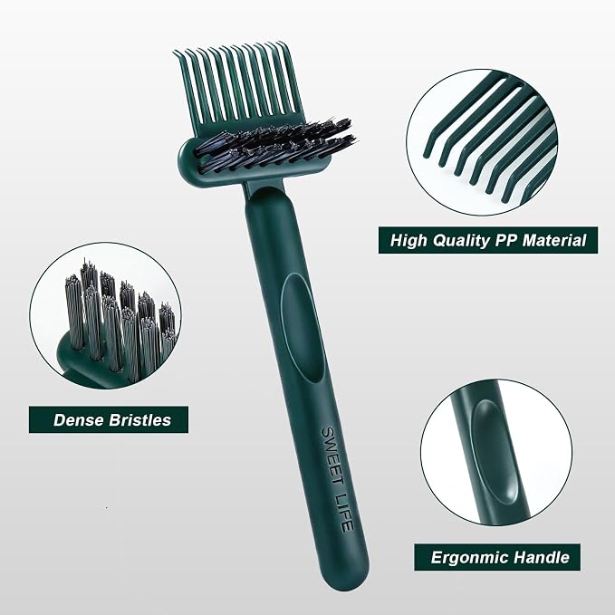 2 Pack Hair Brush Cleaning Tool, 2-in-1 Cleaner Tool, Portable Cleaning Tool Set for Brush Comb Keyboard, Remover Rake for Removing Hair Dust, Home and Salon Use(Black&Green)