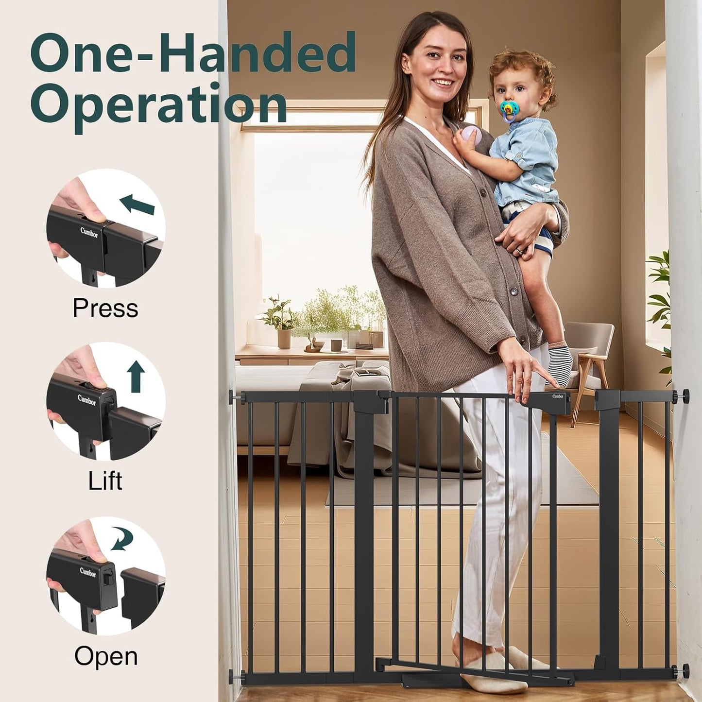 Cumbor 2 Pack 29.7"-48" Baby Gate for Stairs, Mom's Choice Awards Winner-Dog Gate for Doorways, Pressure Mounted Auto-Close Pet Gates for Dogs Indoor, Safety Child Gate with Easy Walk Thru Door,Black