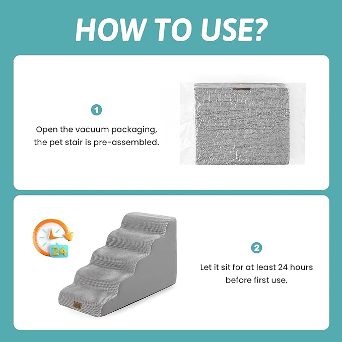 Dog Stairs for Small Dogs 19.7" H, 5-Step Sturdy Foam Dog Steps for Couch, Bed or Sofa, Curved Pet Stairs for Puppy and Older Cat, Doggie Ladder with Washable Cover, 15.7x33x19.7 inch, Gray
