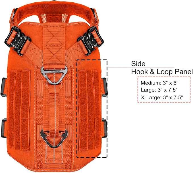 ICEFANG Tactical Mesh Dog Harness for Medium Dogs,Reflective Dog Molle Vest | Summer-Cooling, Control Handle,Adjustable,Front Hook,3 Leash Clips,Soft Padded,No Pull,Orange,Medium