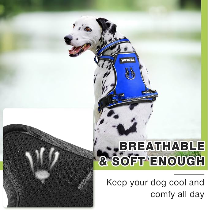 Dog Harness No Pull, Pet Harnesses with Dog Collar, Adjustable Reflective Oxford Outdoor Vest, Front/Back Leash Clips for Small, Medium, Large, Extra Large Dogs, Easy Control Handle for Walking