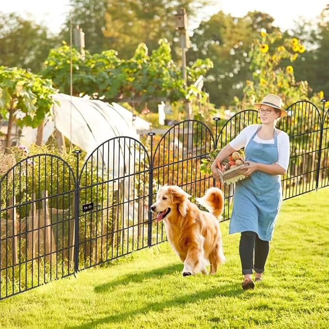 Okaygardn Garden Fence Border, 36 in(H) x17.5 Ft(L) 8 Panels, Tall Garden Animal Barrier Fence with Gate, Dog Fence Outdoor for Yard, Arched Rustproof Metal No Dig Fence, Flower Bed Fencing