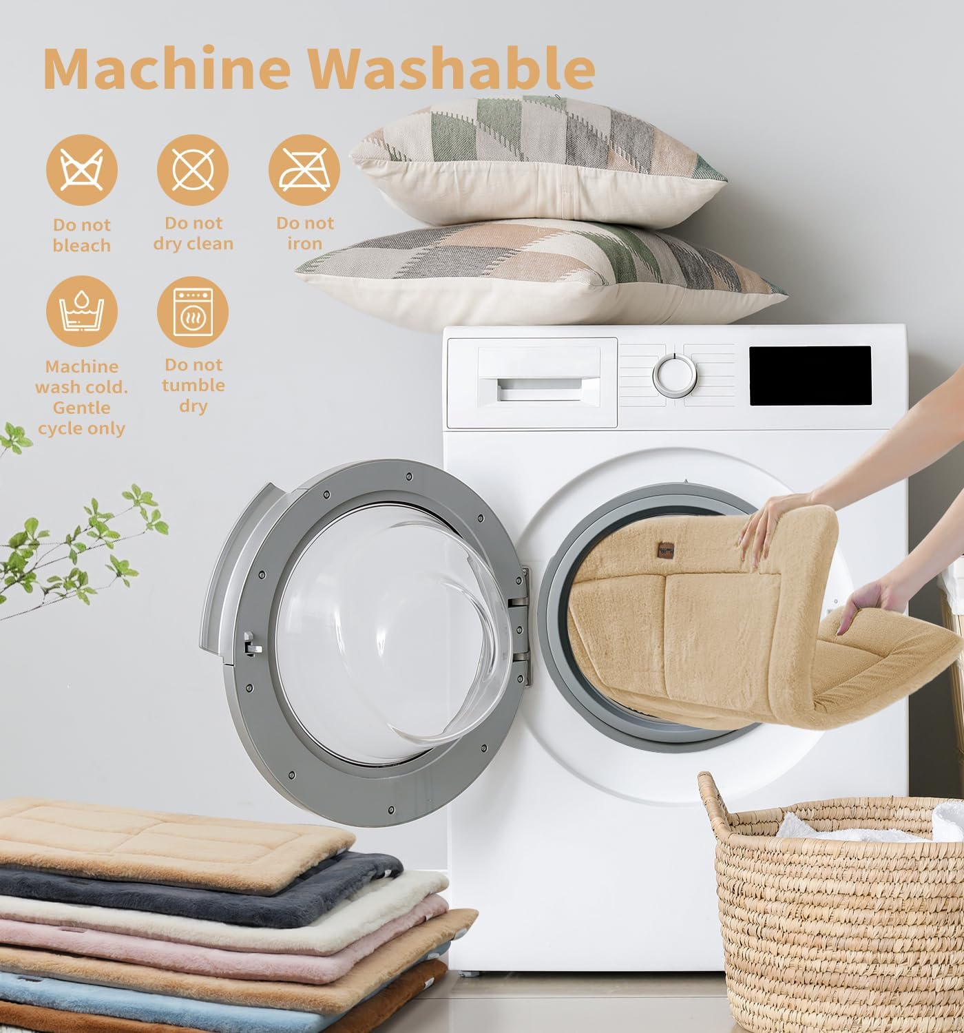 Made4Pets Dog Crate Pad Bed for Large Dogs, Washable & Reversible, Anti-Slip Kennel Mat for Cozy Sleeping, Soft Fluffy Dog Bed for Indoor & Outdoor Use, 36"x27", Khaki