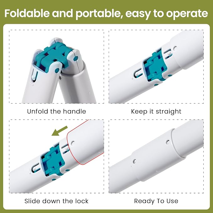 Dog Pooper Scooper Portable with Bag Attachment, One Handed Foldable Design, Includes 120 Waste Bags and Dispenser, 19 Inch Handle for Grass Yard Gravel Cleanup (Green)