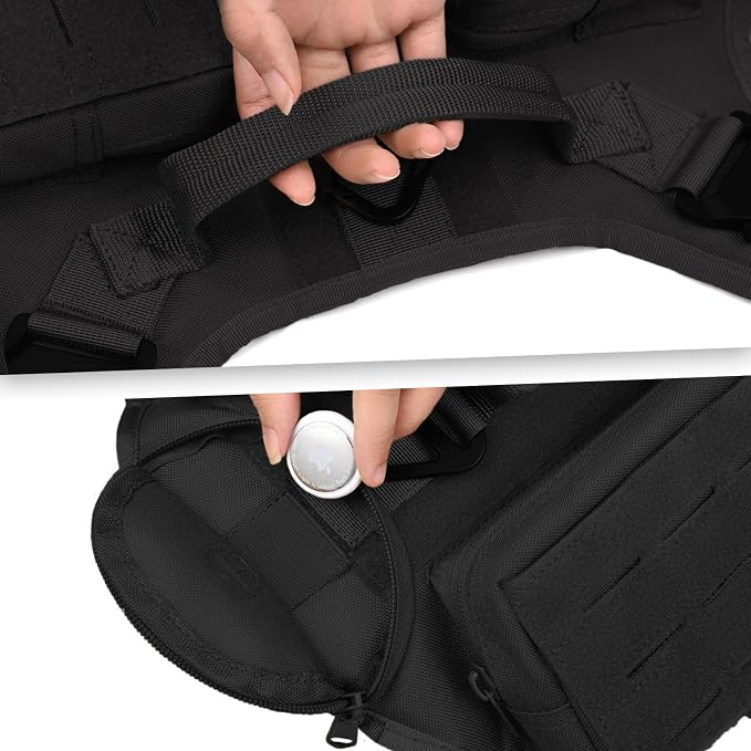 AIWAI Tactical Dog Harness with Handle for Large Dogs,2X Metal Buckle, Dog MOLLE Vest with Pockets,No Pull Adjustable Pet Harness, Easy Control Dog Vest Harness for Working Training (Black, Large)
