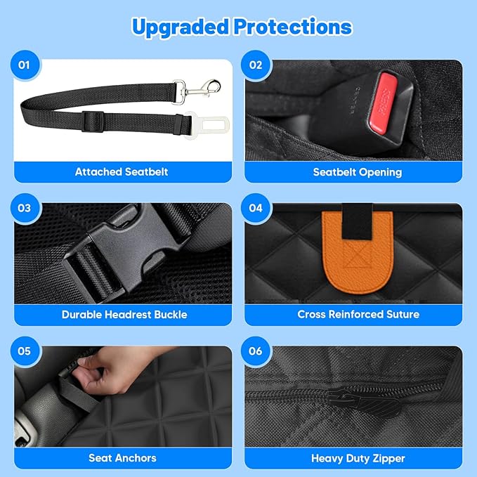Dog Car Seat Cover for Back Seat,Hard Bottom Dog Seat Cover for Truck | Black,For Full-Size Trucks,Waterproof,Anti-Scratching,Safety Non-Slip,600D Oxford,Mesh Window,Storage Pocket