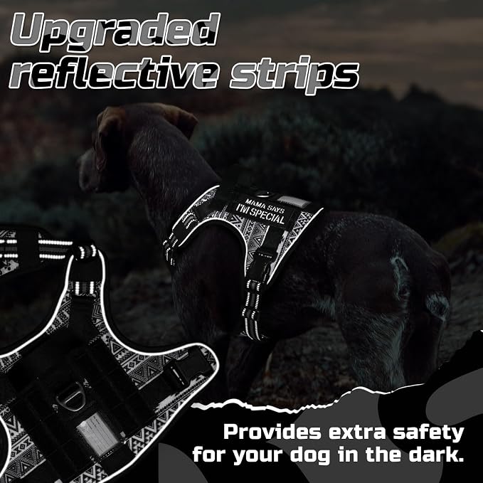 rabbitgoo Tactical Dog Harness for Large, No Pull Military Service Vest | Molle & Handle, Heavy Duty, Adjustable, Reflective Straps, Easy Control for Training Walking, B&W Geometric, Large