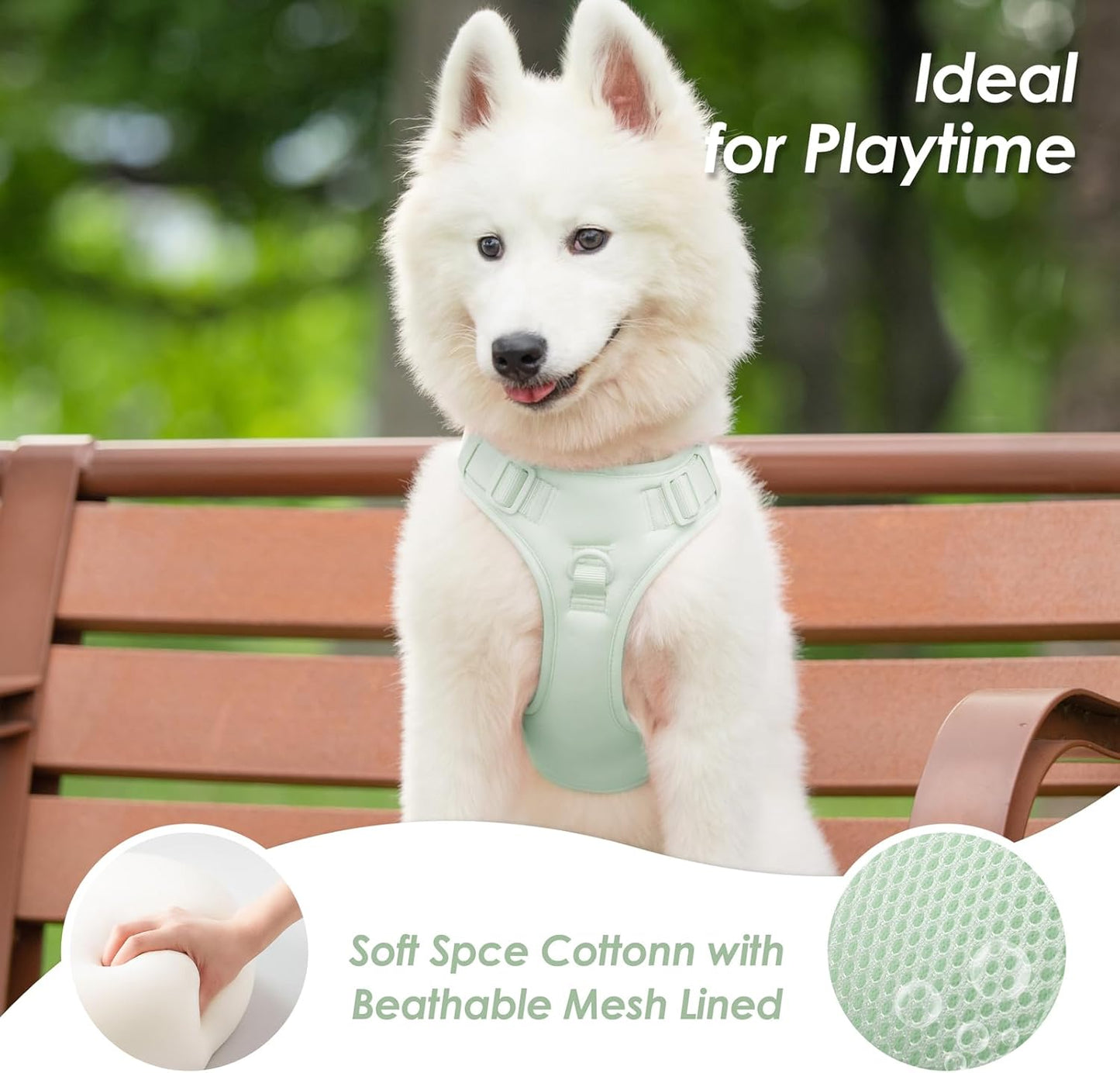 No Pull Dog Harness, Puppy Vest with Front Clip for Small Medium Large Sized Dog(Light Green,XL)