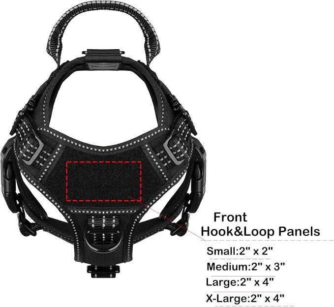 ICEFANG Tactical Dog Harness for Small Dogs,Reflective No Pull Dog Vest | with Control Handle,Adjustable,Front Hook,2 Leash Clips,Soft Padded,MOLLE Panel,Black,Small