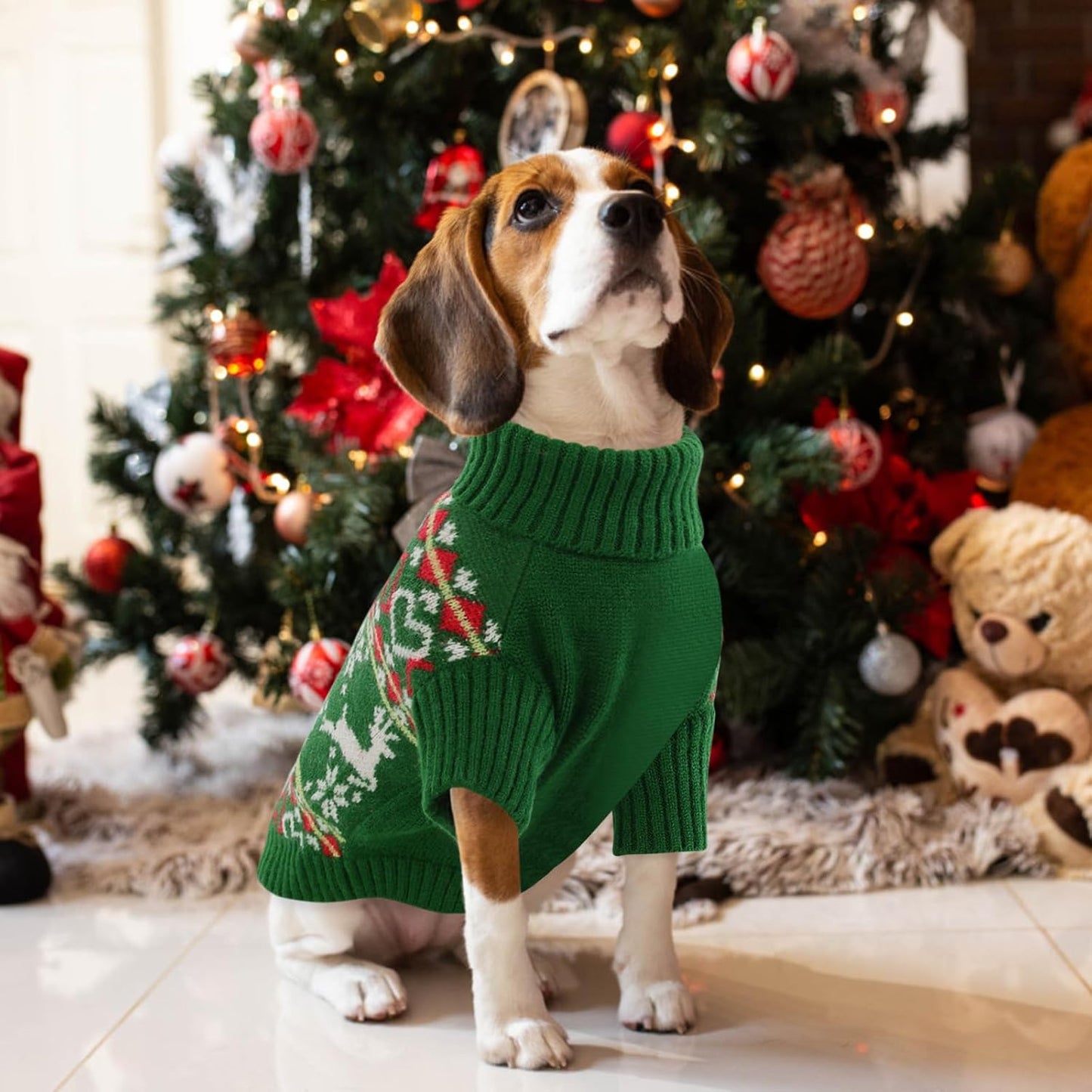 Queenmore Dog Christmas Sweater,Turtleneck Knitted Pullover Xmas Dog Clothes Sweatshirt,Pet Christmas Outfit, Warm Doggy Sweaters for Small Dogs Boy Girl,XS