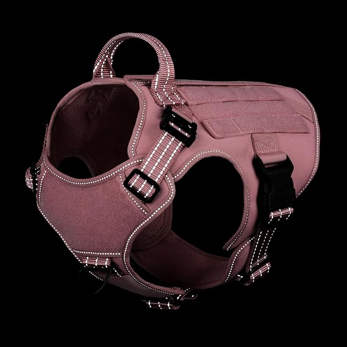 ICEFANG Tactical Dog Harness for Small Dogs,Reflective No Pull Dog Vest | with Control Handle,Adjustable,Front Hook,2 Leash Clips,Soft Padded,MOLLE Panel,Pink,Small