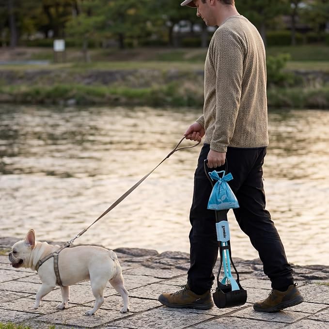 ZOMISIA 26" Pooper Scooper with Waste Bags - Poop Scooper for Large Dogs with Long Handle High Strength Material and Durable Spring for Yard, 30 Count Poop Bags