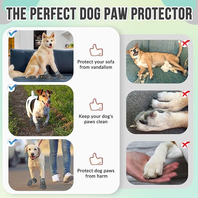 SlowTon Dog Shoes for Large Small Medium Dogs - Breathable Dog Boots for Summer Hot Pavement, Paw Protector for Outdoor Walking Winter Snow, Anti-Slip Rubber Dog Booties for Hardwood Floor (GY, 5)