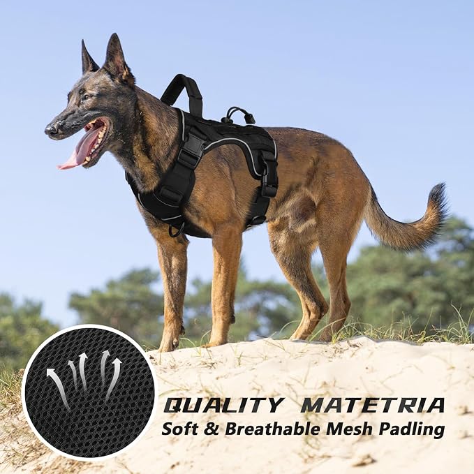WINGOIN Black Tactical Dog Harness for Medium Size Dogs,No Pull Dog Harness | Heavy Duty with Handle,Adjustable Reflective,Military K9 Pet Vest,for Pitbull Female Male,for Walking Training Hiking Running