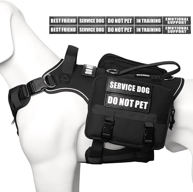 Service Dog Vest with Removable Backpack for Medium Sized Dog Black M